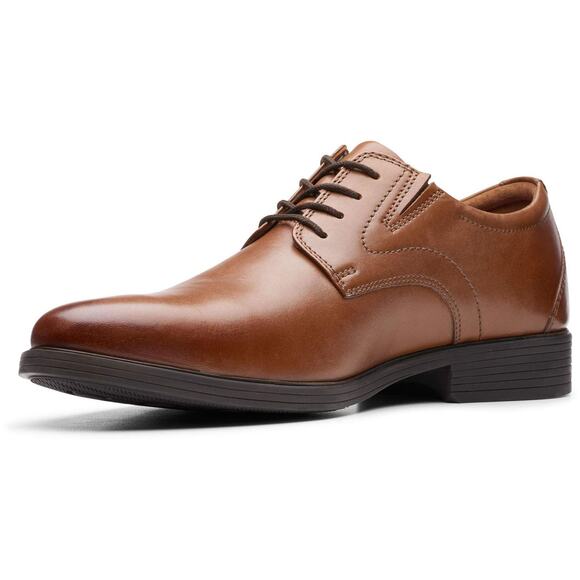 NWT Clarks Men\'s Whiddon Plain Oxford, Dark Tan Leather, 7.5 Medium US